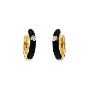 EF Collection 14K Yellow Gold Diamond & Black Enamel Huggie Earrings